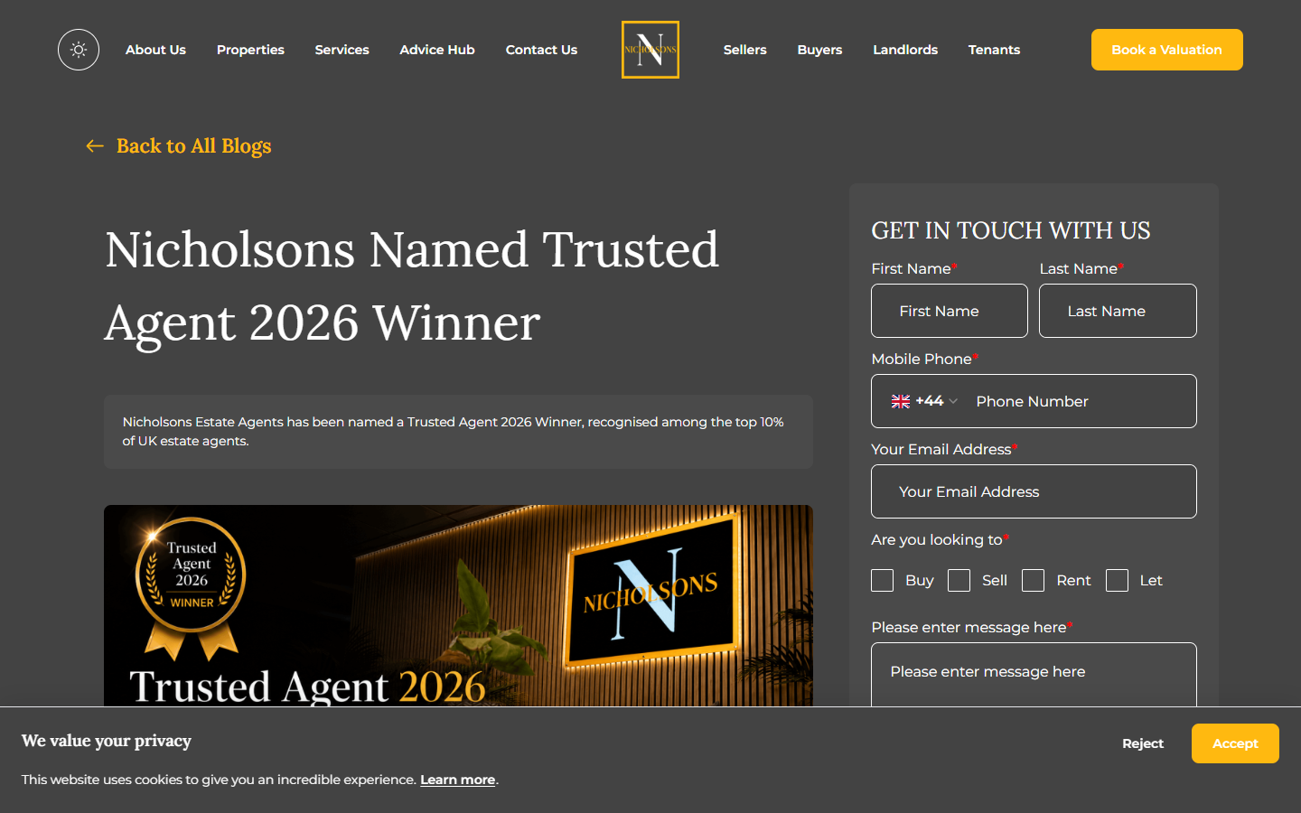 Nicholsons celebrating their Trusted Agent 2026 win