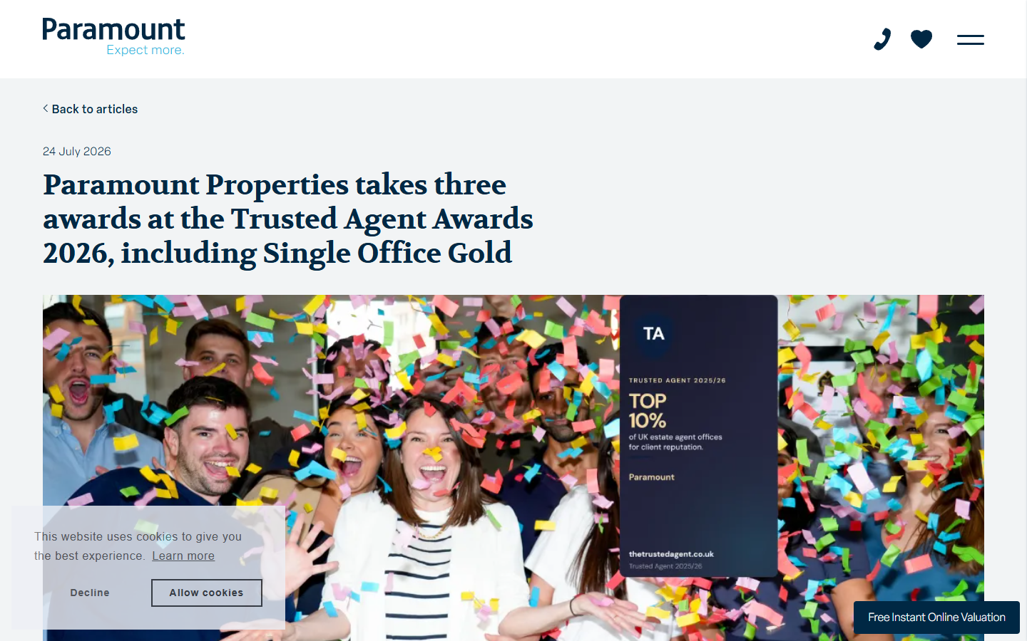 Paramount Properties celebrating their Trusted Agent 2026 win