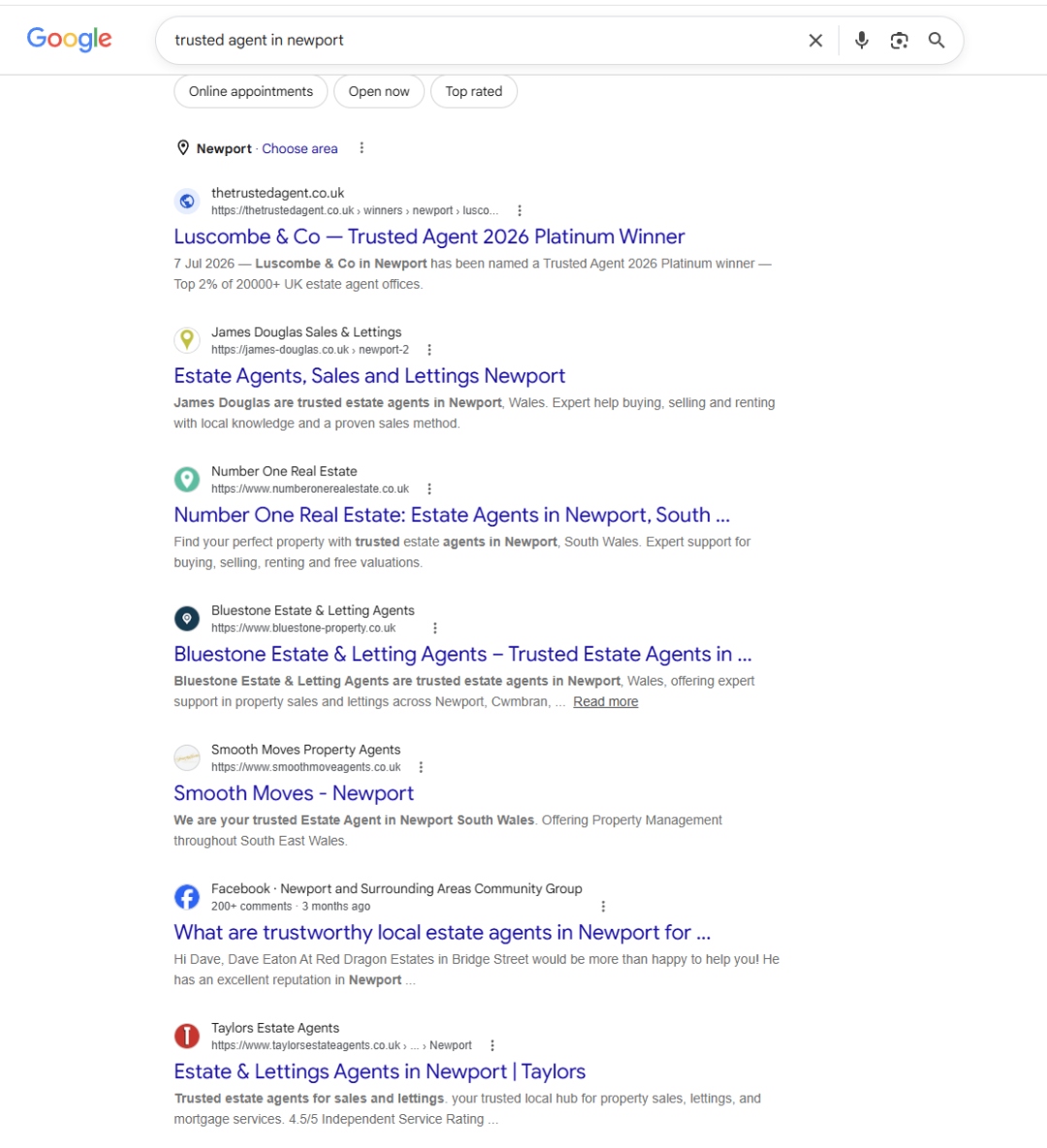 Trusted Agent winners take the top spots on Google for Newport