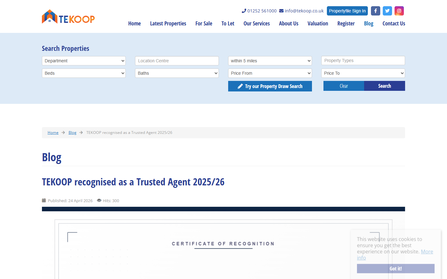 TE KOOP celebrating their Trusted Agent 2026 win